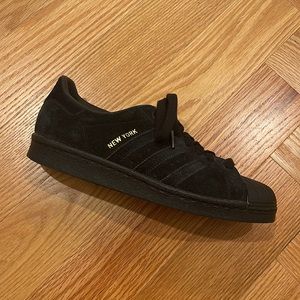 Adidas Superstar “New York” in all-black suede. Mens size 6.5 US
